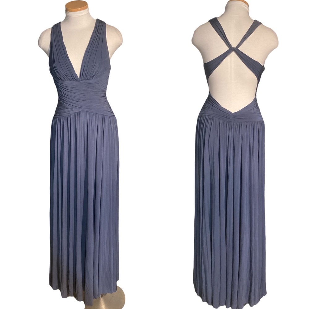 BCBGMaxAzria Blue Gown Prom Dress w/ Criss Cross Bodice and Low Cut Back Size 6
